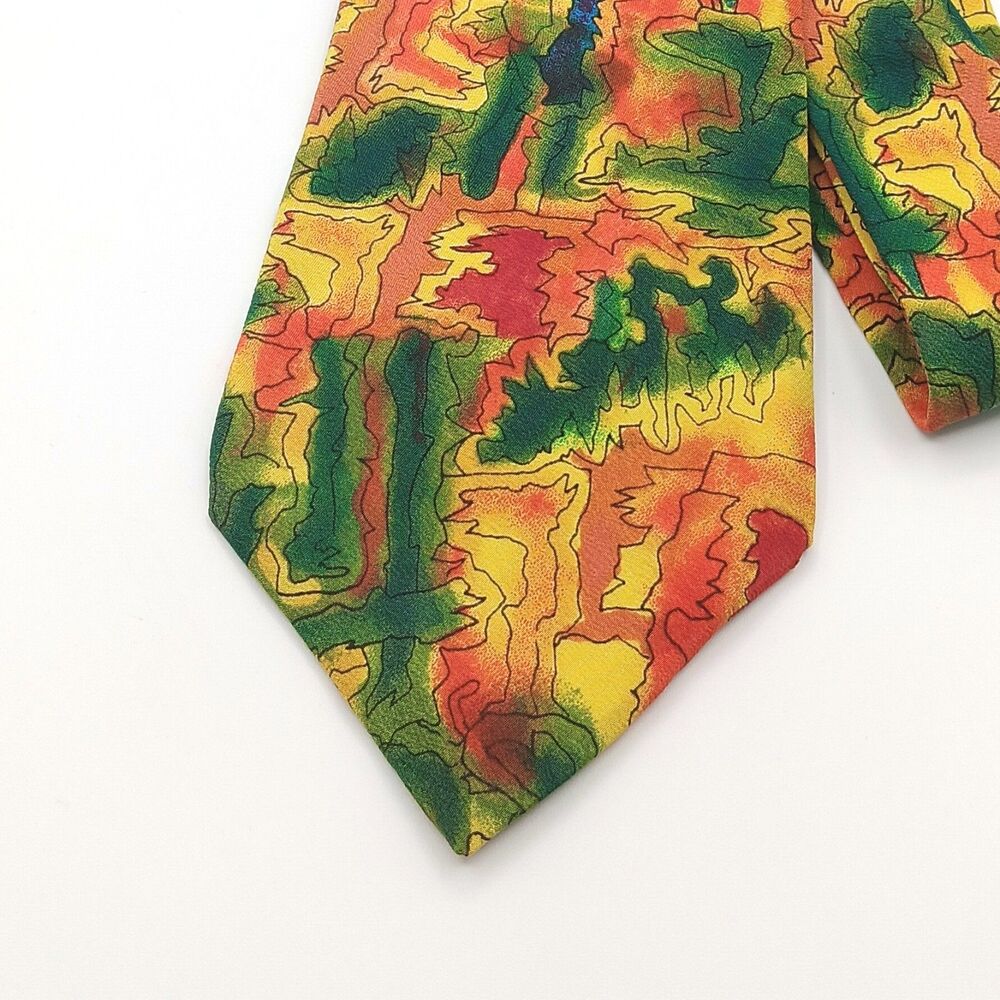 J. Garcia Silk Tie Mens 59” Yellow Green Abstract Retro Wide Grateful Dead New